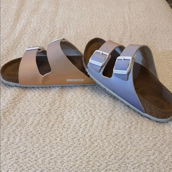 Birkenstock Arizona Two-Strap Sandals in Vegan Ombre Purple Fog/Apricot - size 7 - Picture 1 of 15